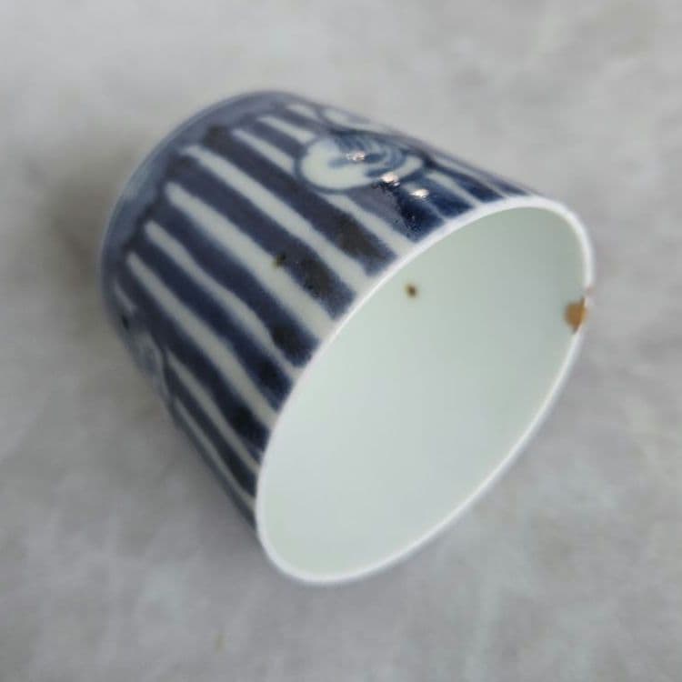 古伊万里　染付　猪口　向付　縞　雪輪　酒器　江戸時代　骨董　金継ぎ