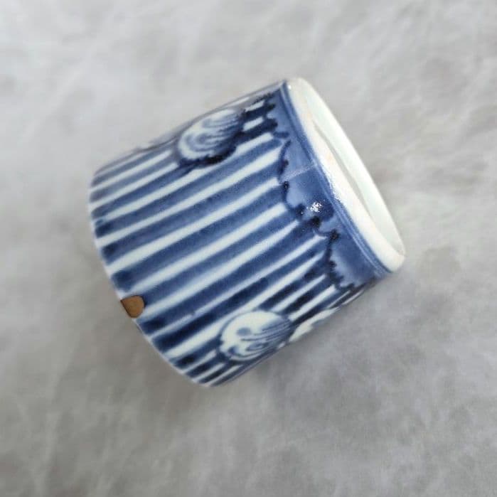 古伊万里　染付　猪口　向付　縞　雪輪　酒器　江戸時代　骨董　金継ぎ