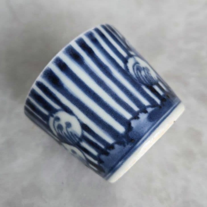 古伊万里　染付　猪口　向付　縞　雪輪　酒器　江戸時代　骨董　金継ぎ