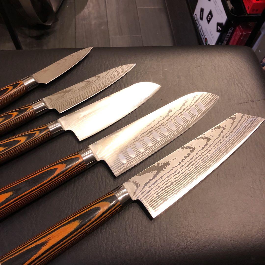 未使用　三徳包丁　ダマスカス　包丁セット　5本セット