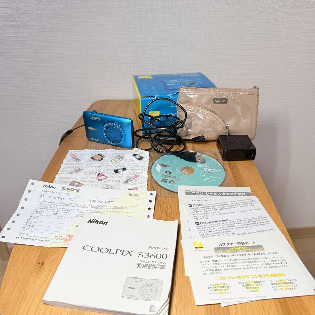 【付属品多】Nikon COOLPIX S3600 ブルー 動作品 箱・説明書付