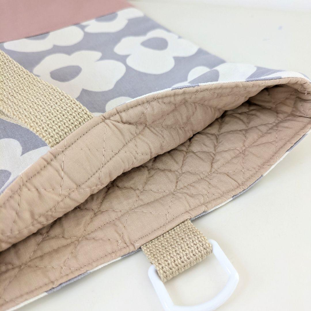 裏地キルティング大きめレッスンバッグ、上履き袋、体操着袋2点　大花柄×ピンク