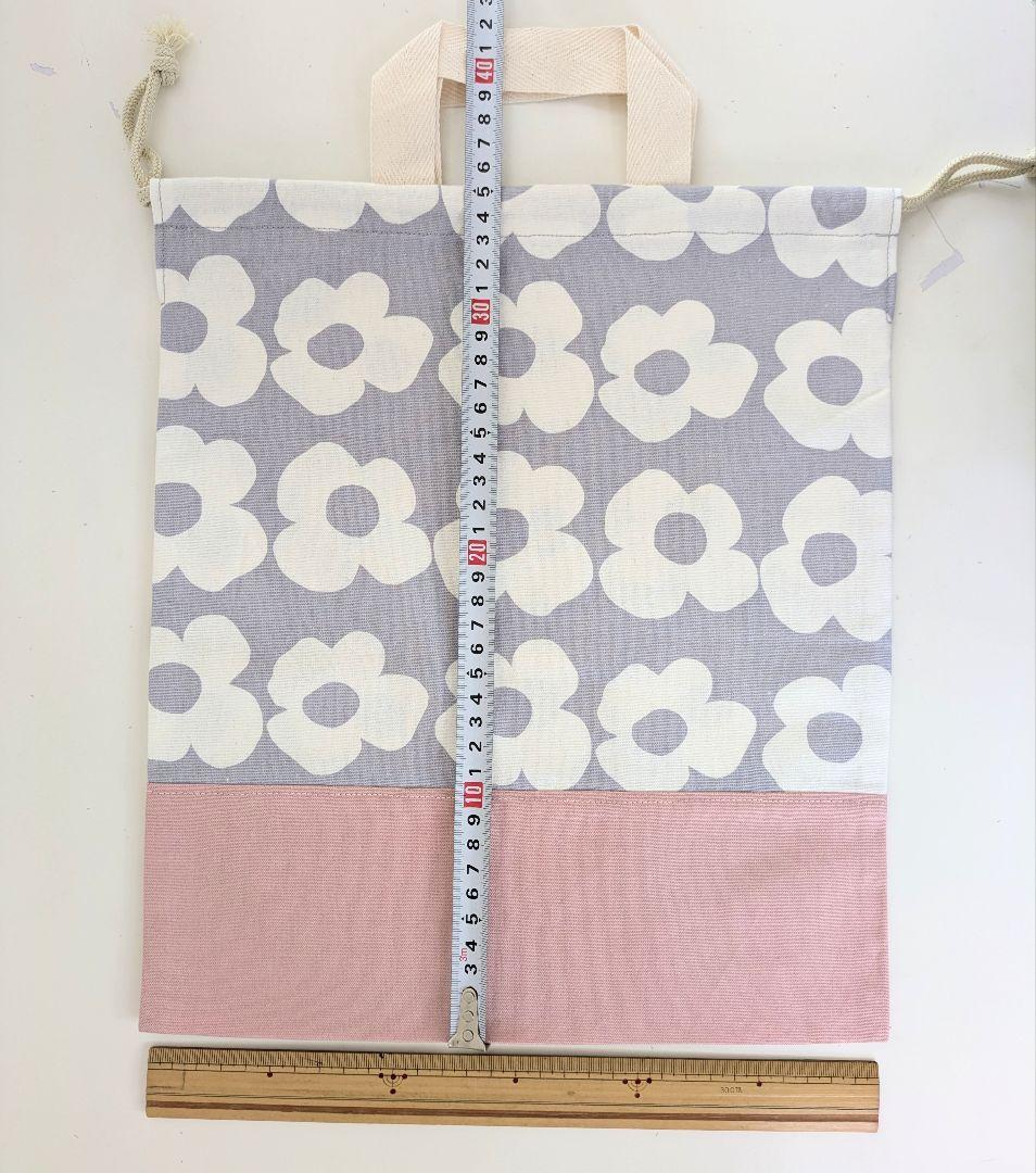 裏地キルティング大きめレッスンバッグ、上履き袋、体操着袋2点　大花柄×ピンク