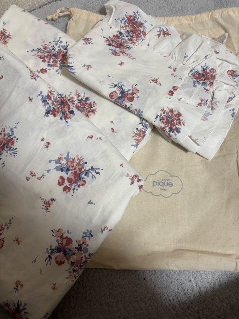 ジェラートピケピケ 花柄フリル付きシングルカバーセット