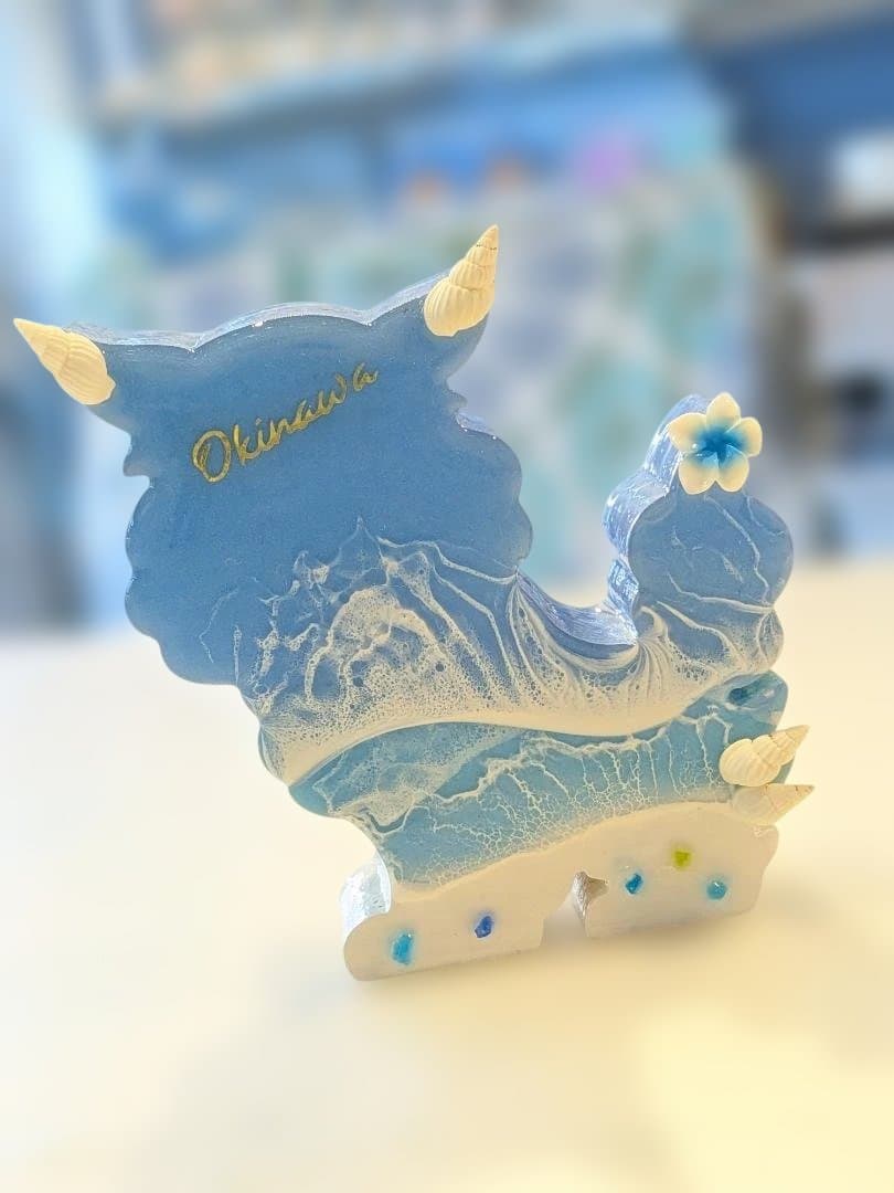 132）ミニシーサー　パステルブルー×キングスブルー(オス)　レジンアート