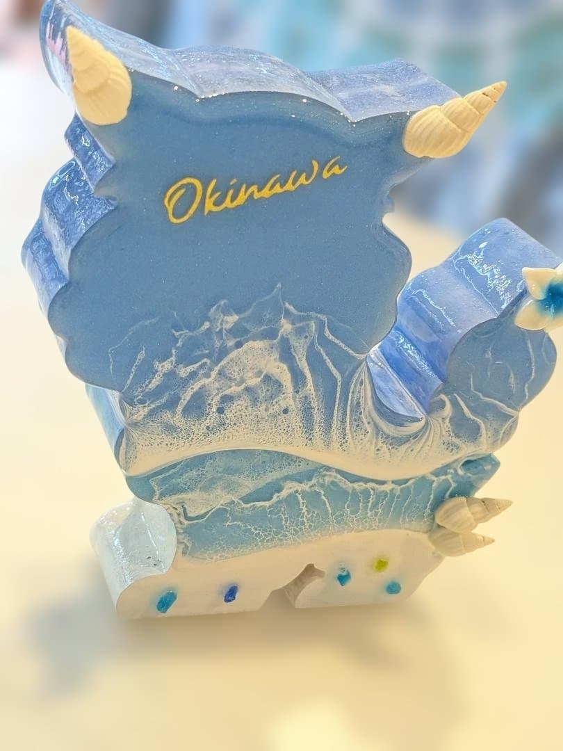 132）ミニシーサー　パステルブルー×キングスブルー(オス)　レジンアート