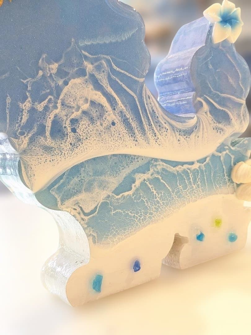 132）ミニシーサー　パステルブルー×キングスブルー(オス)　レジンアート