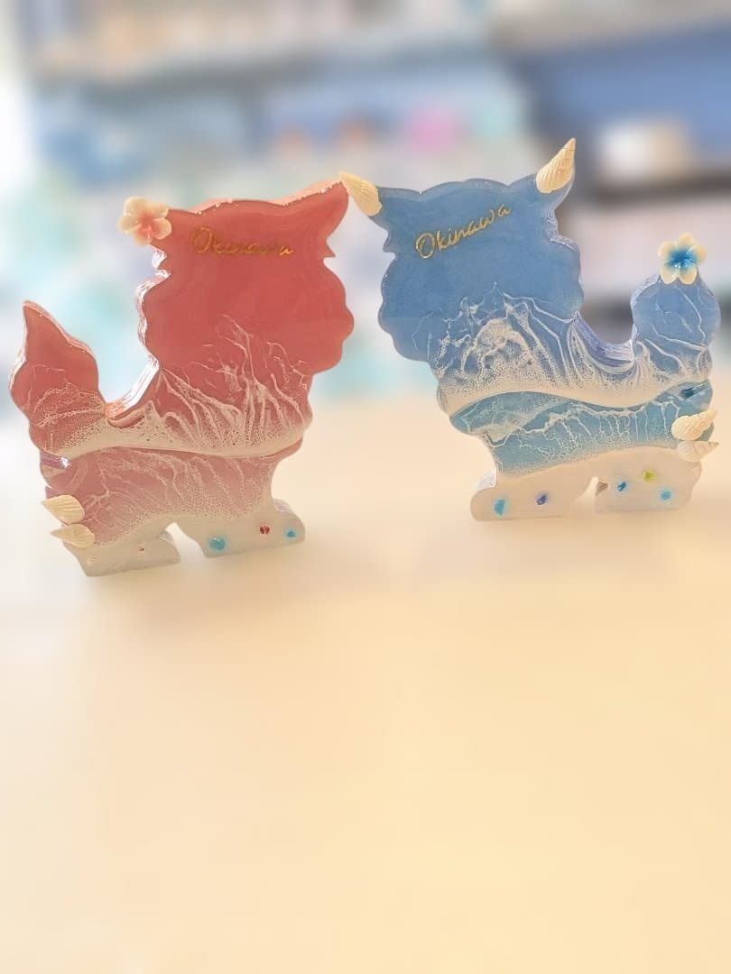 132）ミニシーサー　パステルブルー×キングスブルー(オス)　レジンアート