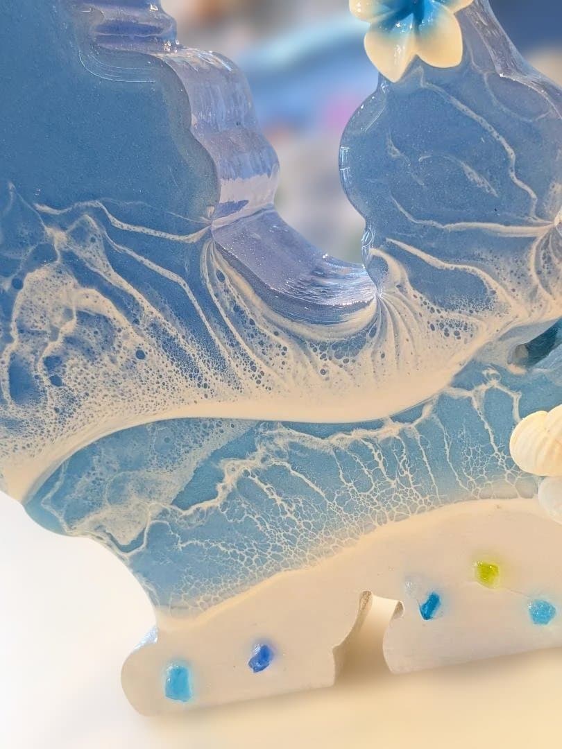 132）ミニシーサー　パステルブルー×キングスブルー(オス)　レジンアート