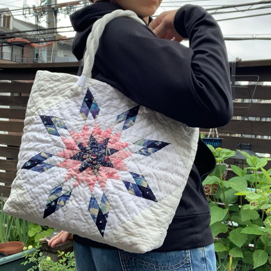 ハンドメイド一点物｜手縫いのパッチワークキルト大きめトート〈ベツレヘムの星〉