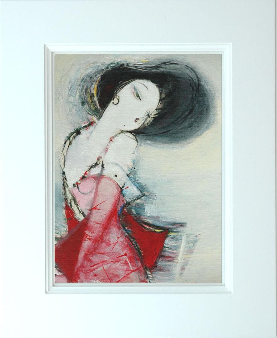 油絵 菅家令子 絵 絵画インテリア額付(青緑＋金色の枠) F6-082711女性