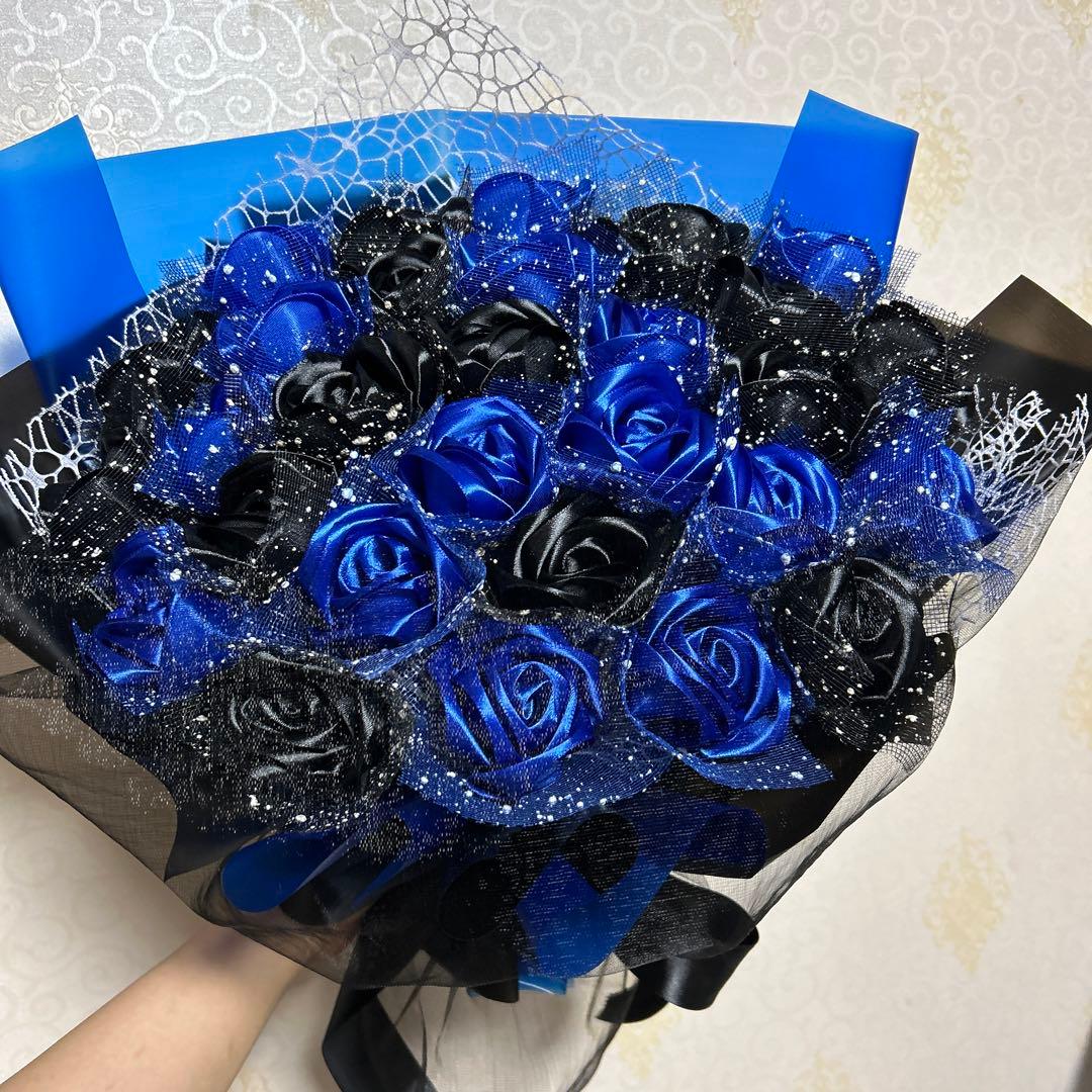 30本黒青バラブーケ　プレゼント お祝い 枯れない花 永生薔薇　特別な人へ