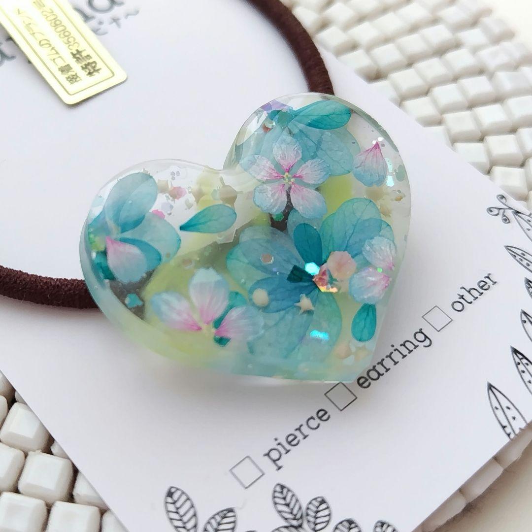 新作 あじさい入り 初夏のハート ヘアゴム