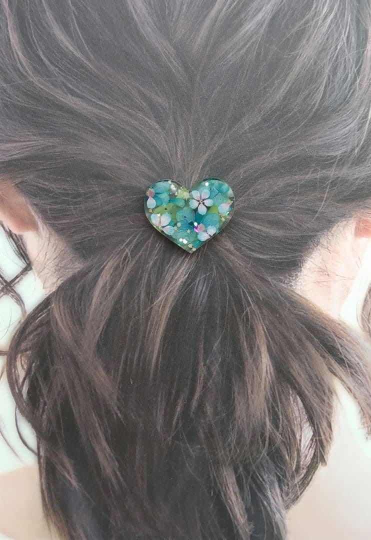 新作 あじさい入り 初夏のハート ヘアゴム