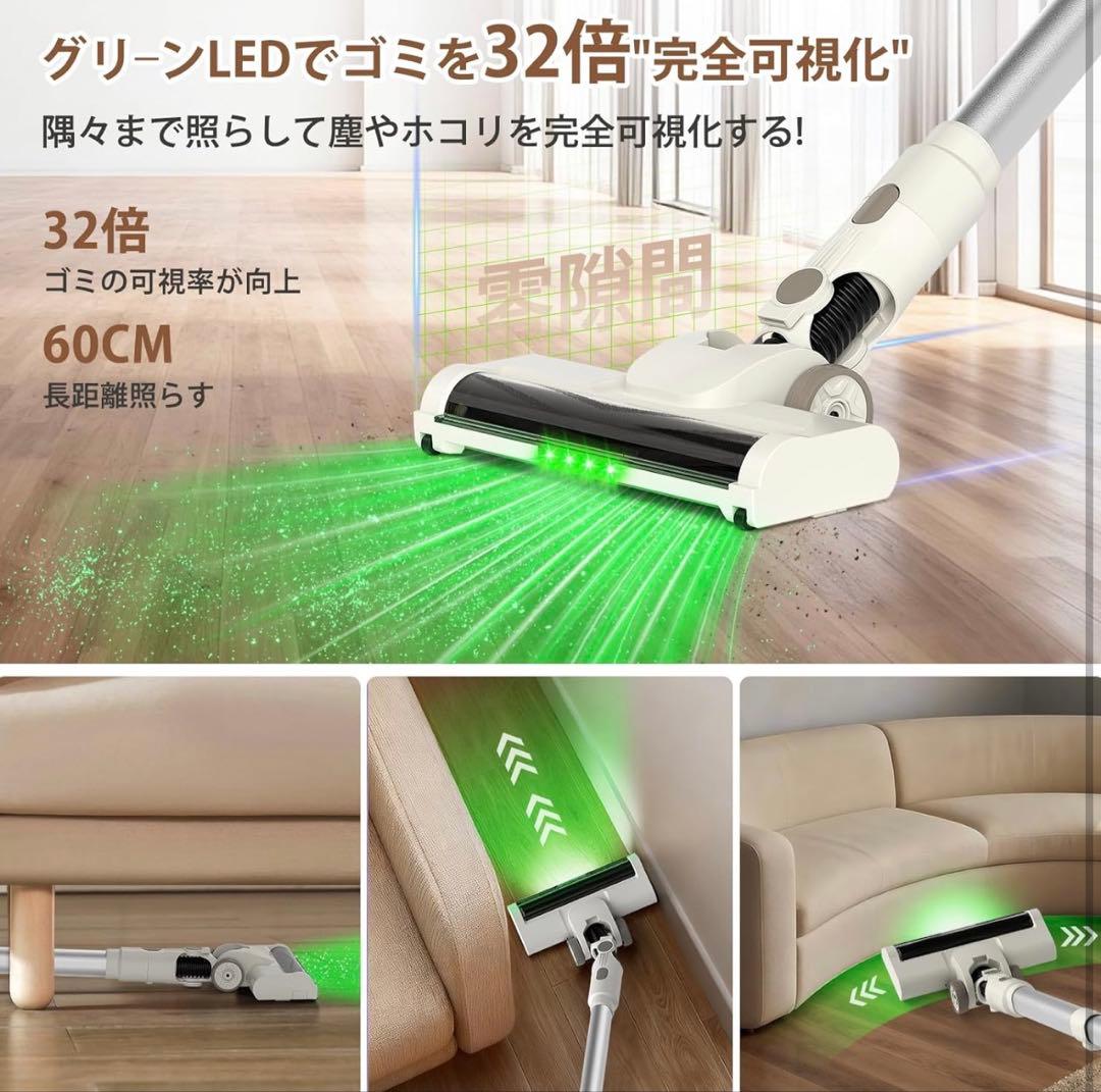 コードレス掃除機　自立式　超強力吸引　65分連続駆動　広角150°LEDライト