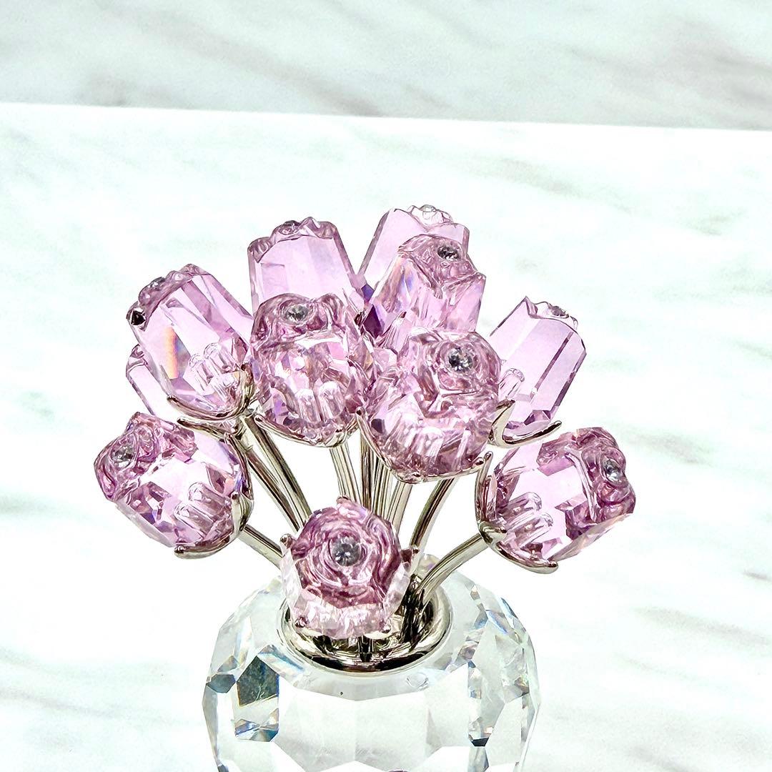 極美品　SWAROVSKI 置物　ピンク　バラ　薔薇と花瓶　インテリア　12本