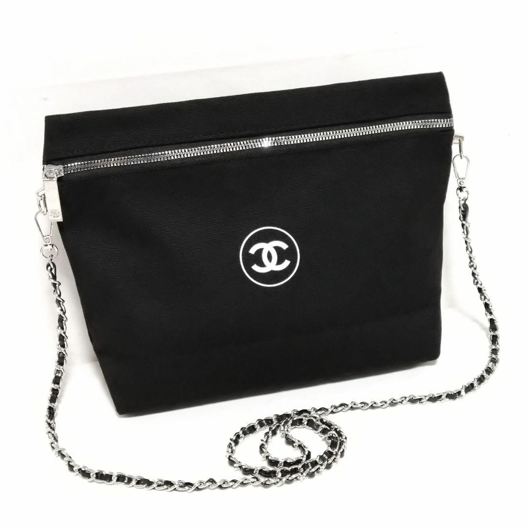 シャネル キャンバス チェーン ショルダー ポーチ 未使用に近い ブラック