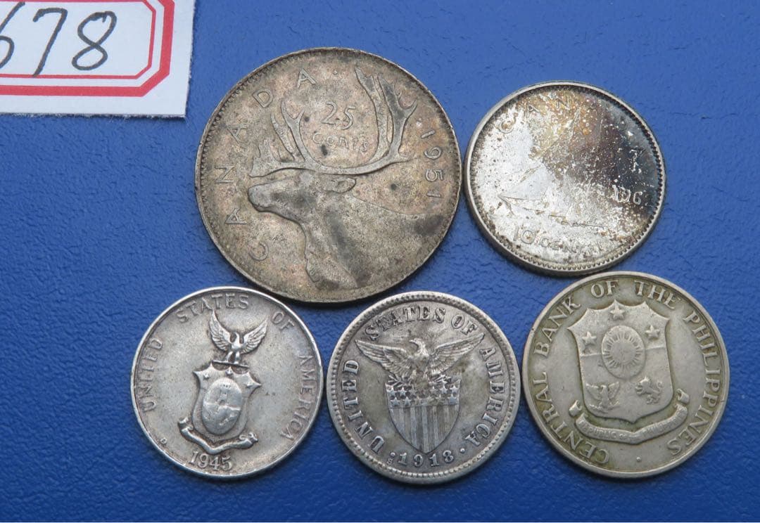 678、アメリカ領フィリピン、カナダ　銀貨　まとめ5枚　銀貨　外国硬貨 記念硬貨