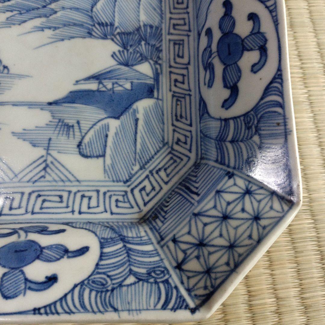 八角形の青白い和風皿