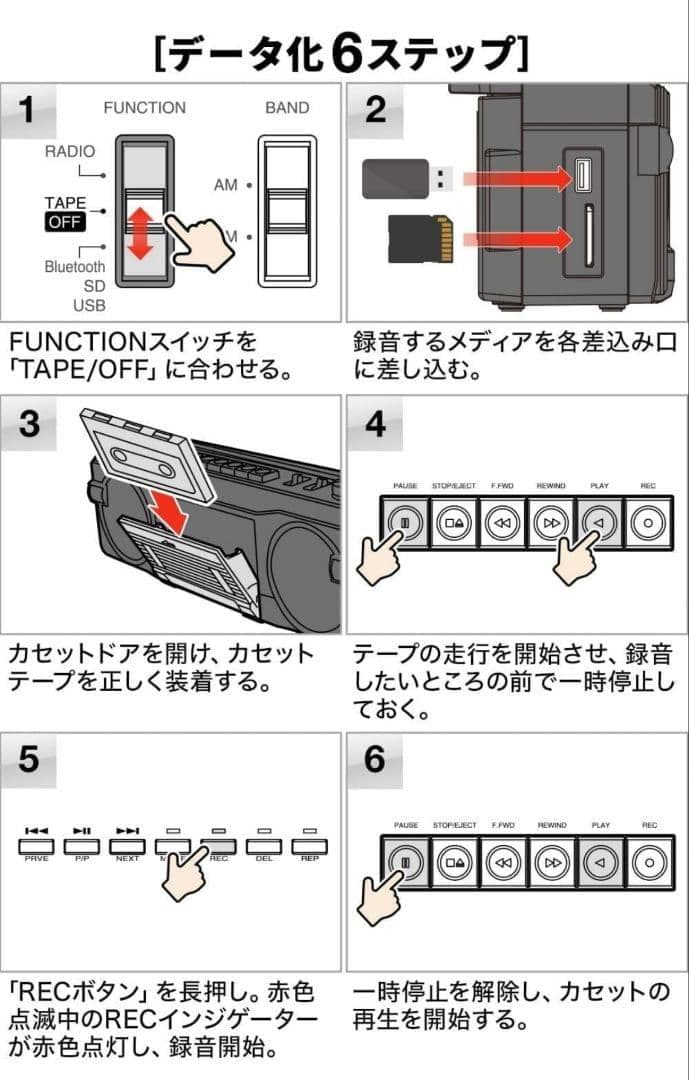 ラジカセ MP3変換 Bluetooth 赤 レトロ プレーヤー ラジオ 384
