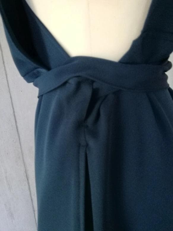 【日本製】S~3L 梨地ストレッチ 紺 茶道お稽古用エプロン127100-31