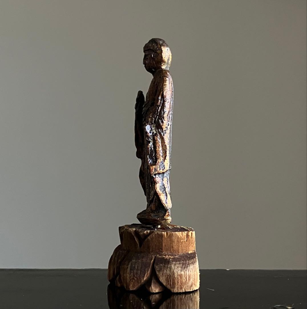 【古い金泥銅仏 阿弥陀如来像 像高約4㎝ 江戸後期〜明治頃】豆仏持念仏像民間信仰