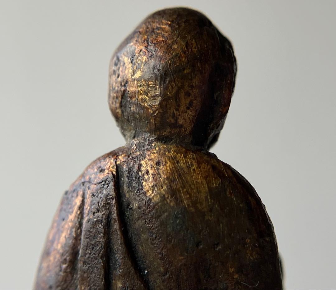 【古い金泥銅仏 阿弥陀如来像 像高約4㎝ 江戸後期〜明治頃】豆仏持念仏像民間信仰