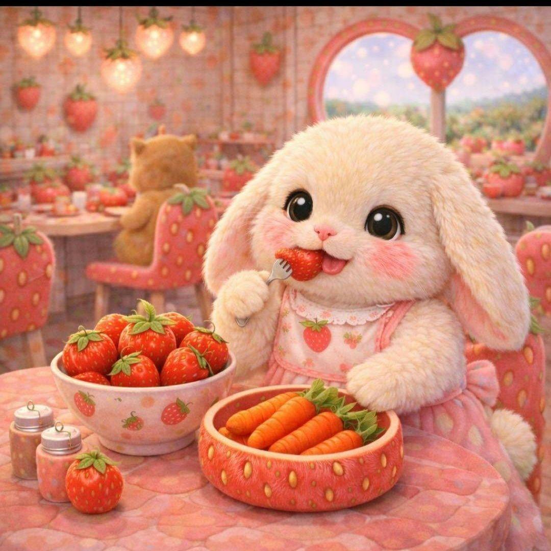 うさぎパネル生地　ハンドメイド　フラットポーチDカン付き