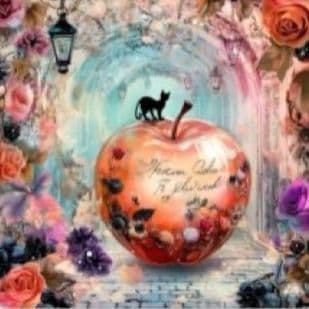 黒猫りんごパネル生地　ハンドメイド