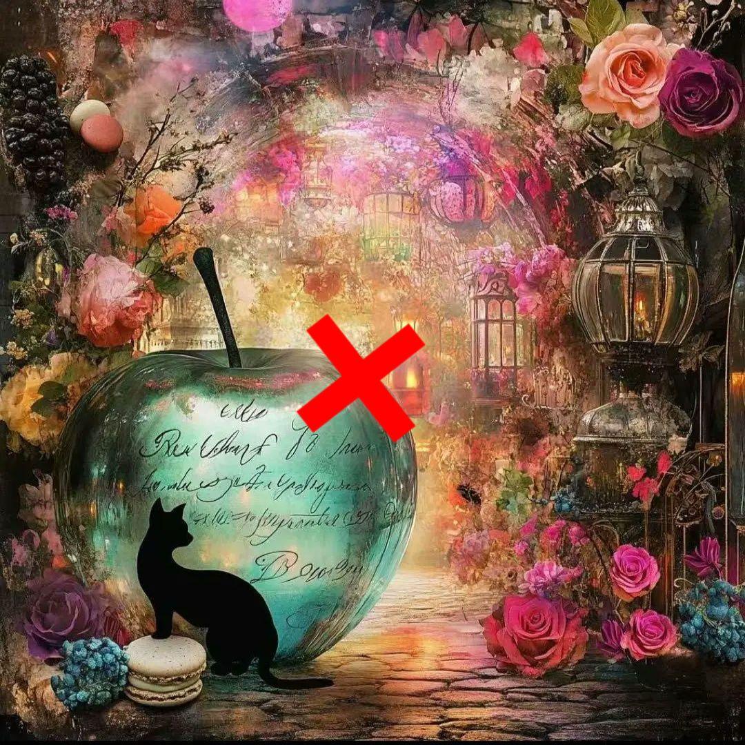 黒猫りんごパネル生地　ハンドメイド