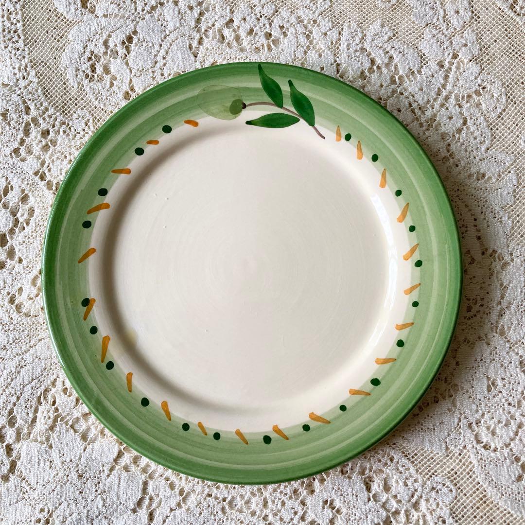 値下　新品　南仏プロヴァンス製　温かみあり素敵オリーブ柄♪丸皿4枚　ケーキ皿等に