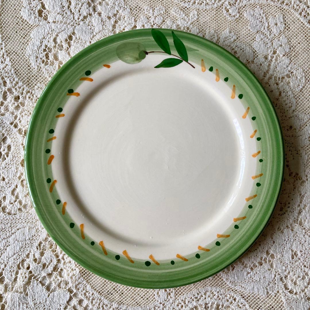 値下　新品　南仏プロヴァンス製　温かみあり素敵オリーブ柄♪丸皿4枚　ケーキ皿等に