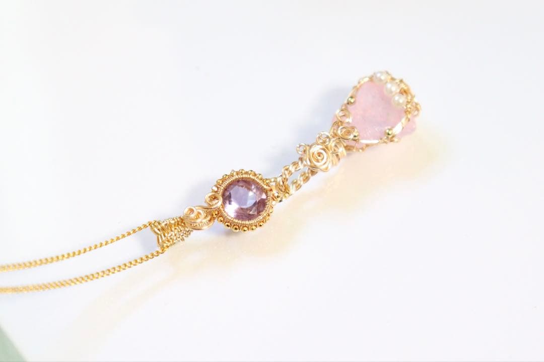 アンダラクリスタルとアメジストのワイヤージュエリーネックレス✧２月誕生石♡