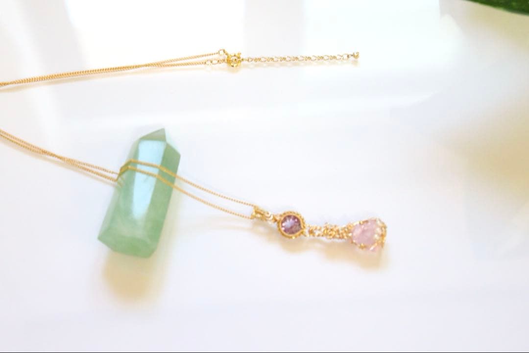 アンダラクリスタルとアメジストのワイヤージュエリーネックレス✧２月誕生石♡