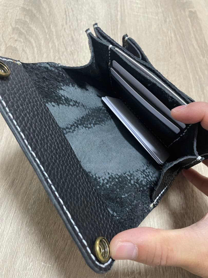 ミドルトラッカーウォレット　アメカジ　財布　ミドルウォレット　ヌメ革　ブラック