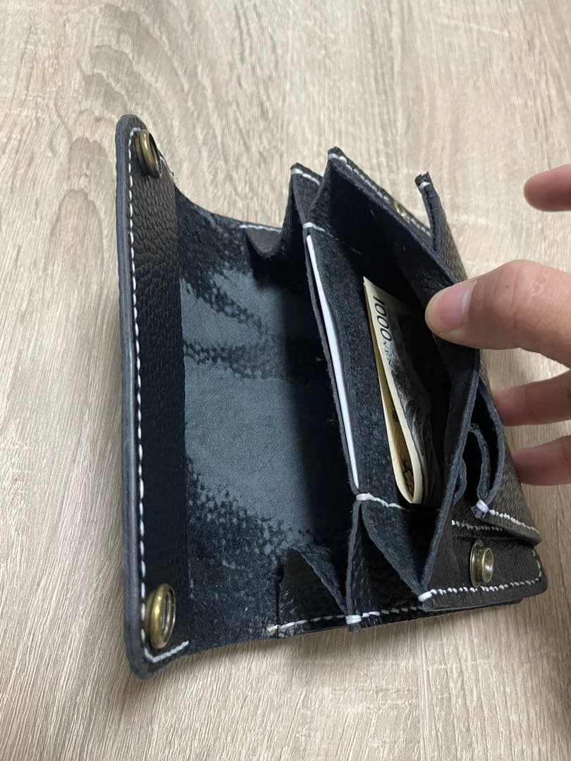 ミドルトラッカーウォレット　アメカジ　財布　ミドルウォレット　ヌメ革　ブラック