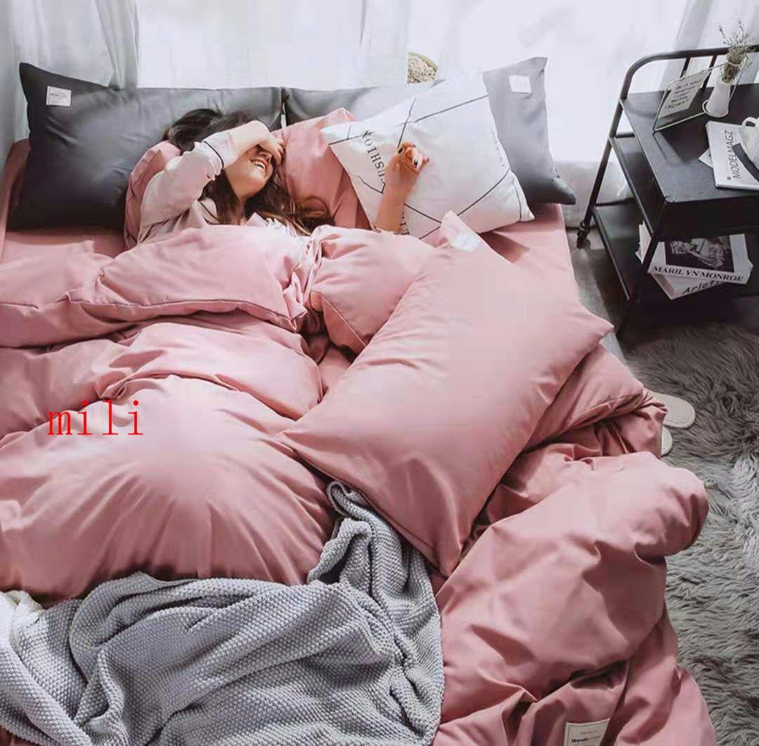 北欧純色四点セットの斜線純色布団カバーのシーツ