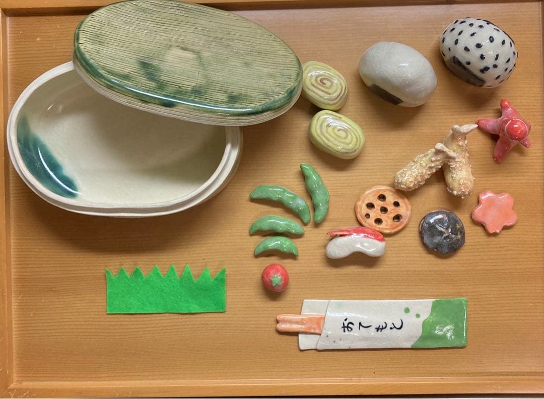 陶器製　アートなお弁当箱　おにぎり　副菜おかず　箸セット