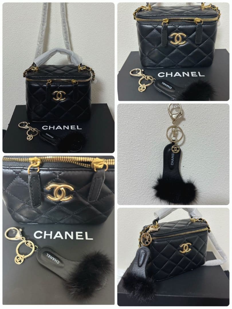 CHANEL ノベルティラムスキンレザーバニティショルダーバッグブラックおまけ付