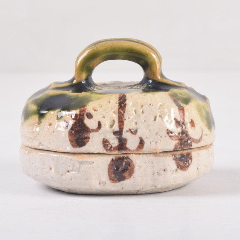 茶道具　織部焼　山口錠鉄作　香合　時代箱　V　8373