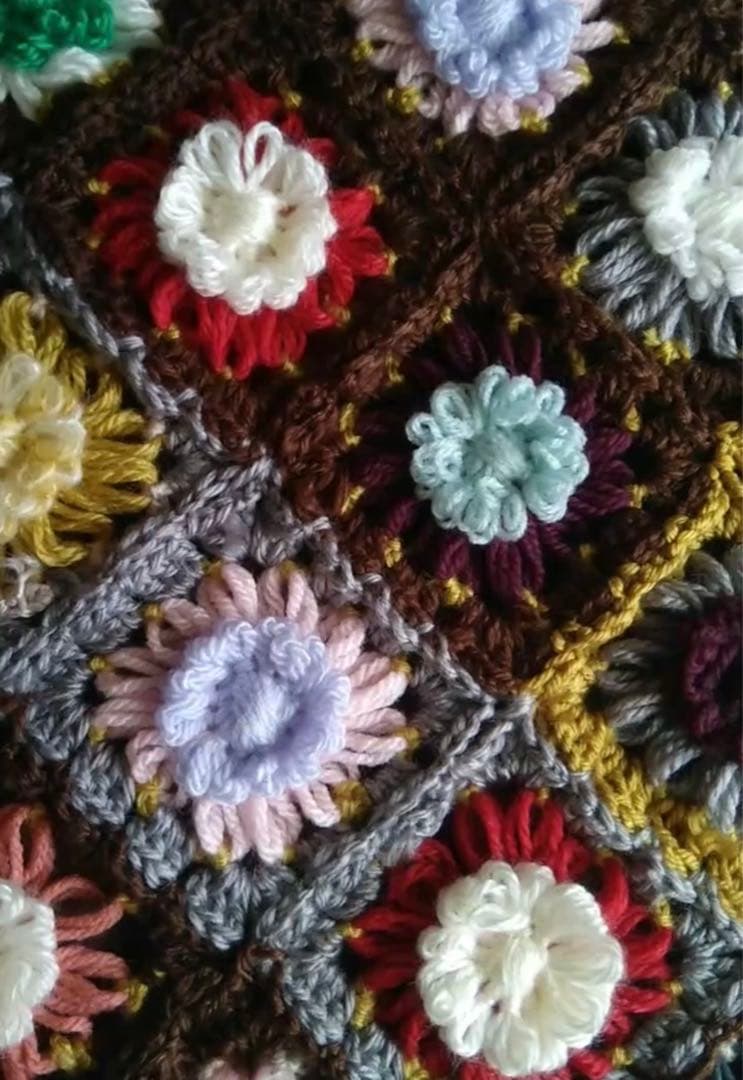 手編みブランケット ひざ掛け マルチカバー パッチワーク①