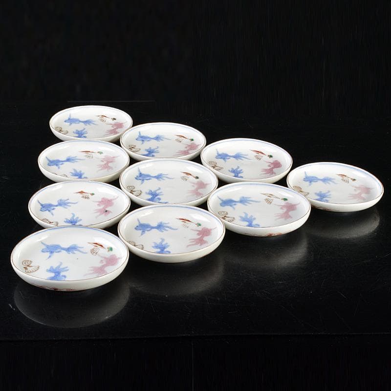 瀬戸焼　古瀬戸　錦手　金魚文　小皿　手塩皿　十客　C　R7290