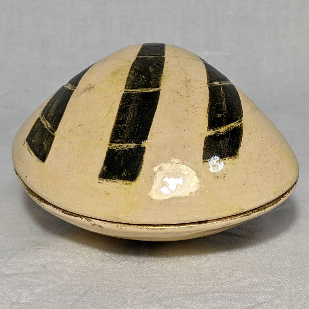 即中斎花押入り 田中波石 後楽園お庭焼 蛤香合 共箱 内金箔 茶道具 香道具