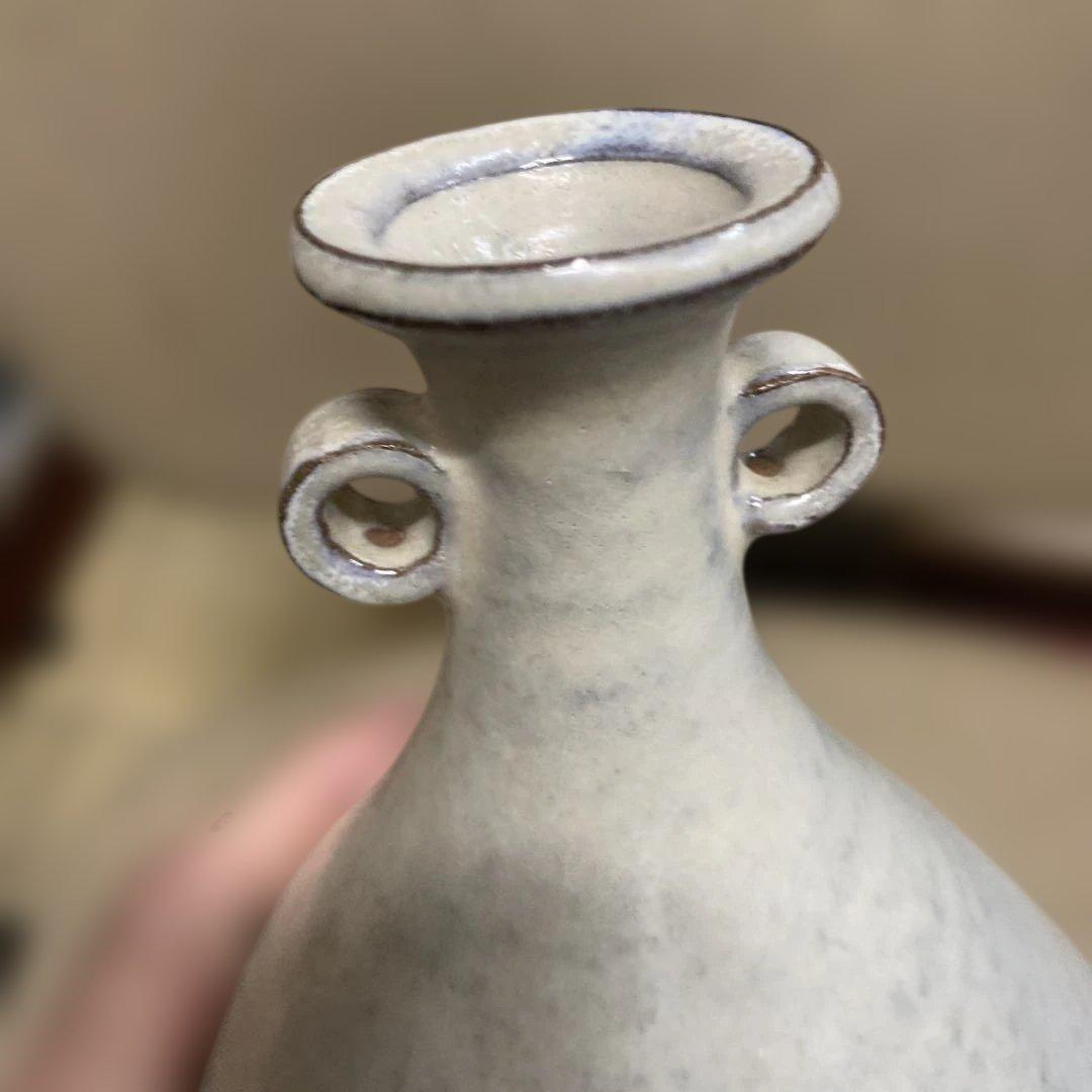 【山口県無形文化財】萩焼 大和保男（号：通玄）耳付花瓶 共箱・陶印あり