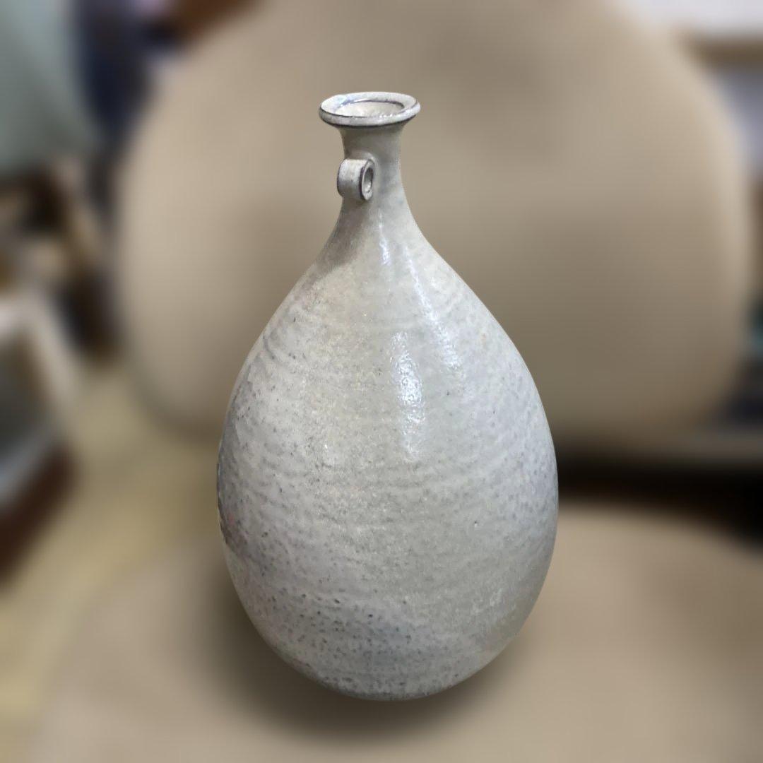 【山口県無形文化財】萩焼 大和保男（号：通玄）耳付花瓶 共箱・陶印あり