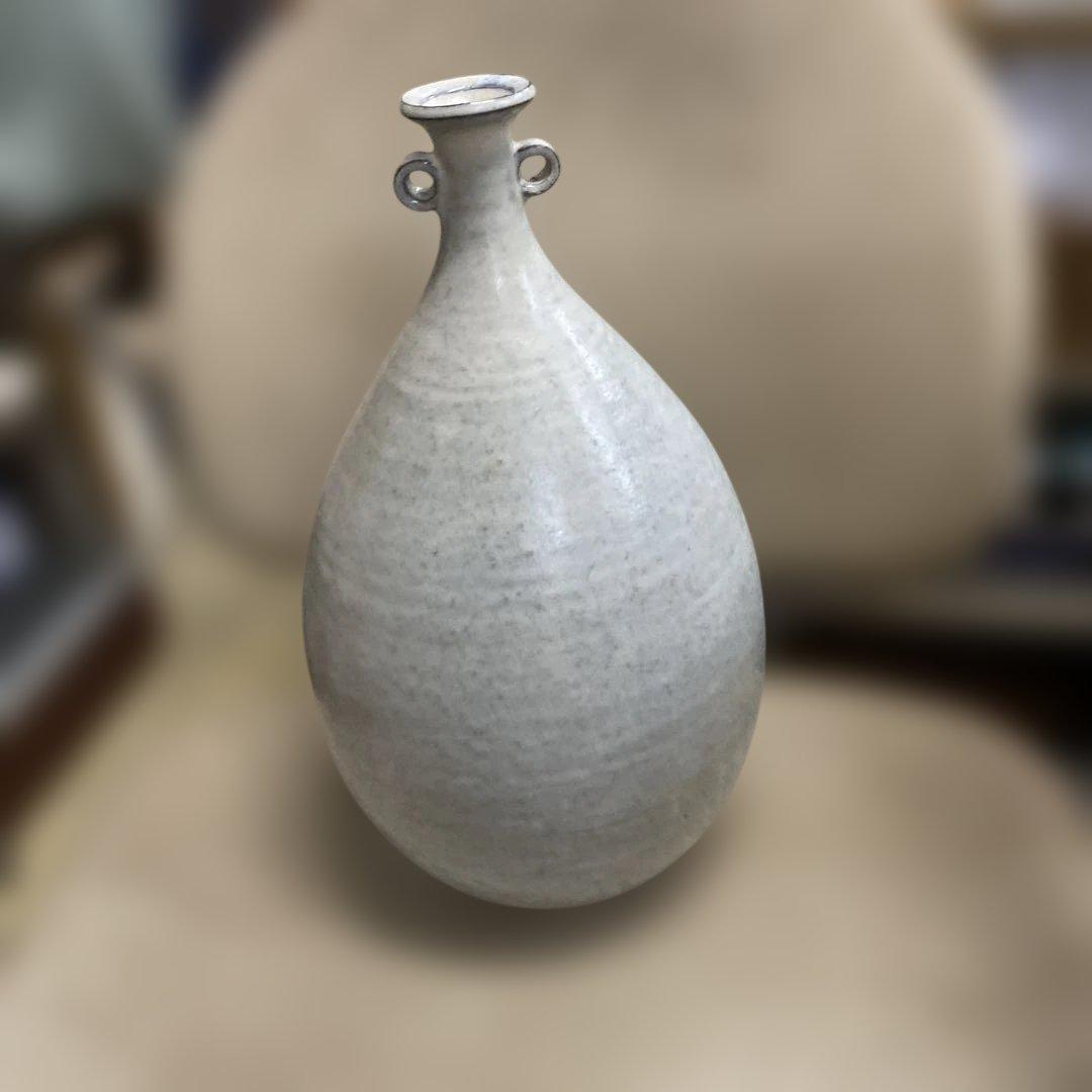 【山口県無形文化財】萩焼 大和保男（号：通玄）耳付花瓶 共箱・陶印あり