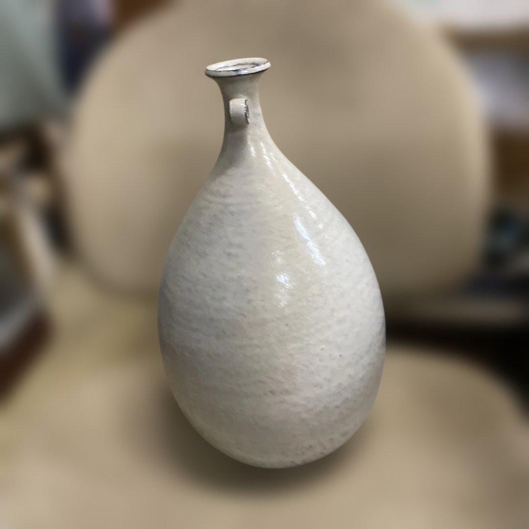 【山口県無形文化財】萩焼 大和保男（号：通玄）耳付花瓶 共箱・陶印あり