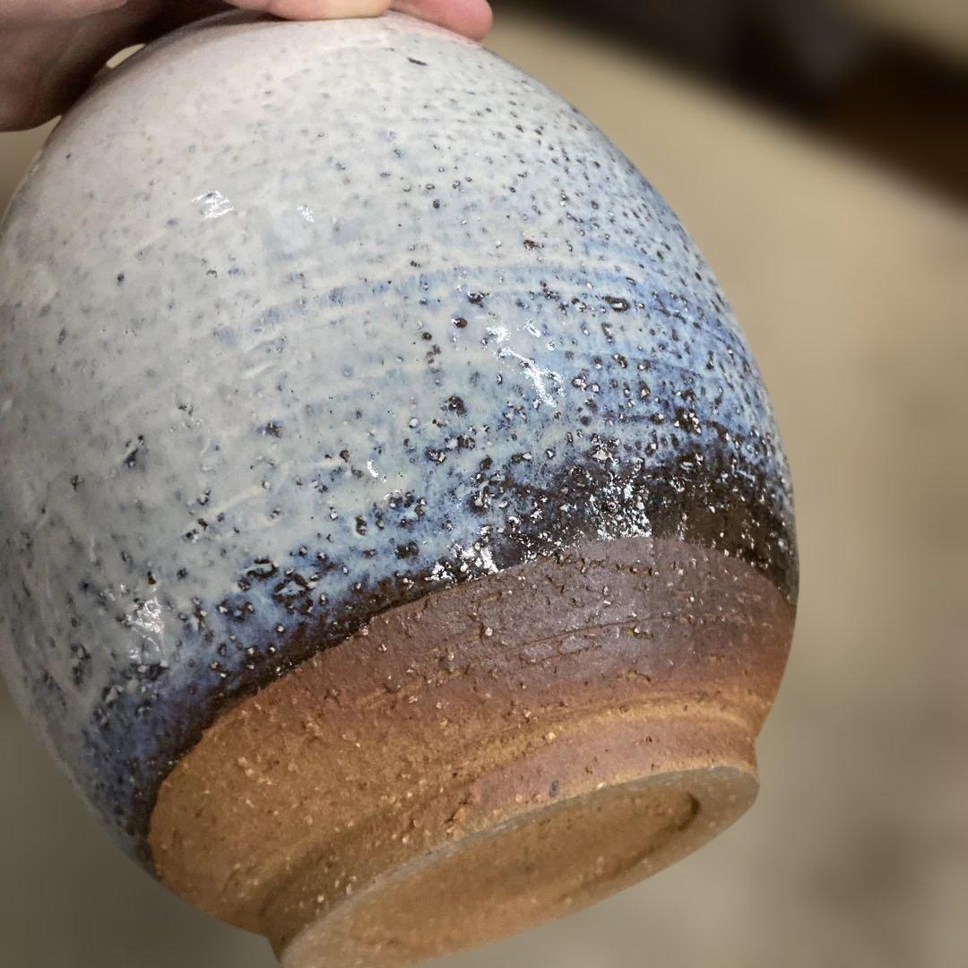 【山口県無形文化財】萩焼 大和保男（号：通玄）耳付花瓶 共箱・陶印あり