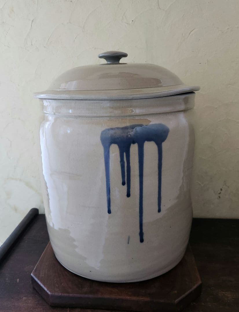 石見焼　大型　切り立ち 蓋付　甕　漬物　味噌　食品保存　米櫃　糠漬け　梅　漬物