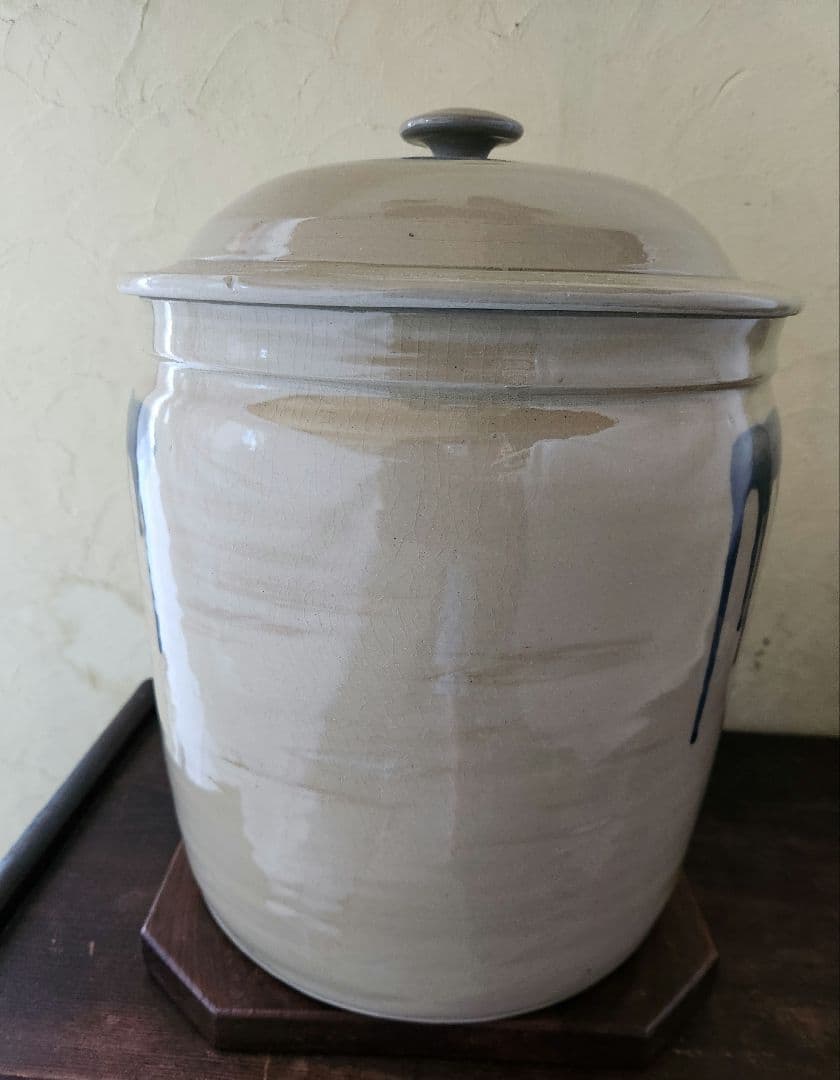 石見焼　大型　切り立ち 蓋付　甕　漬物　味噌　食品保存　米櫃　糠漬け　梅　漬物